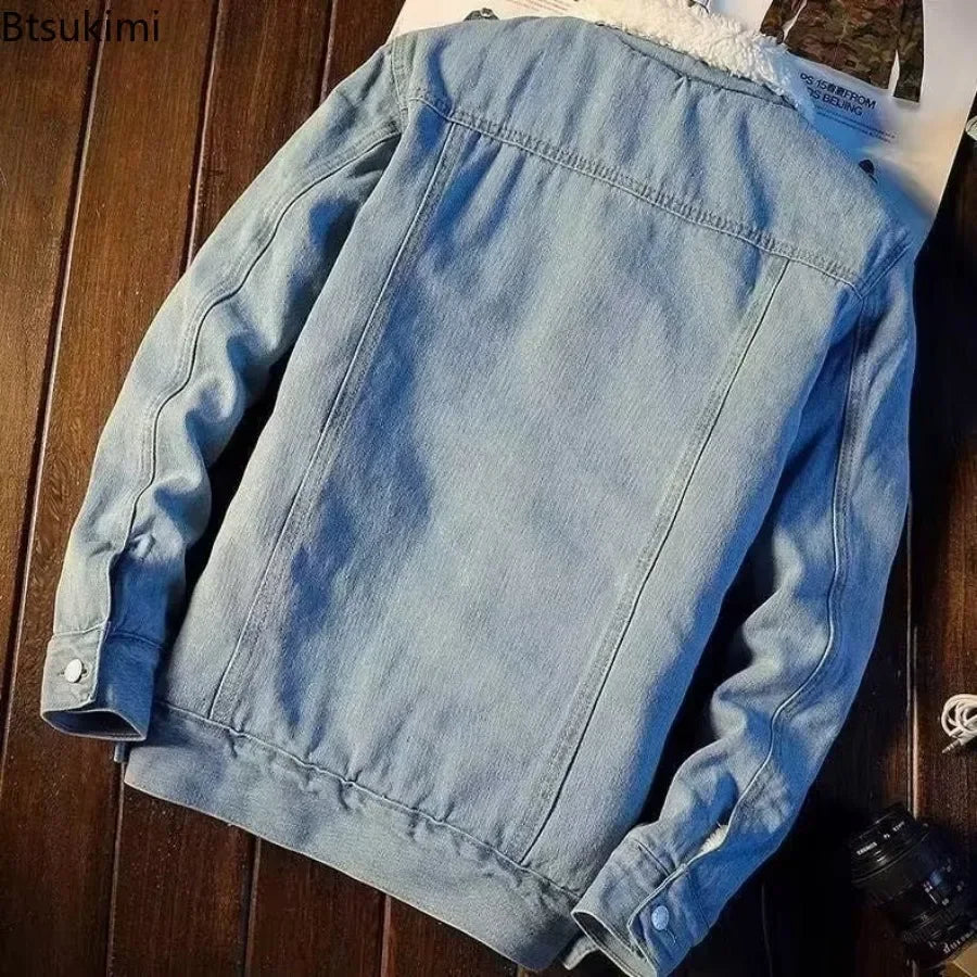 Autumn Winter Men's Fashion Lamb Fleece Denim Jackets Trend Casual Comfort Thickened Warm High Quality Jeans Coats for Men