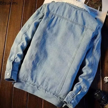 Autumn Winter Men's Fashion Lamb Fleece Denim Jackets Trend Casual Comfort Thickened Warm High Quality Jeans Coats for Men