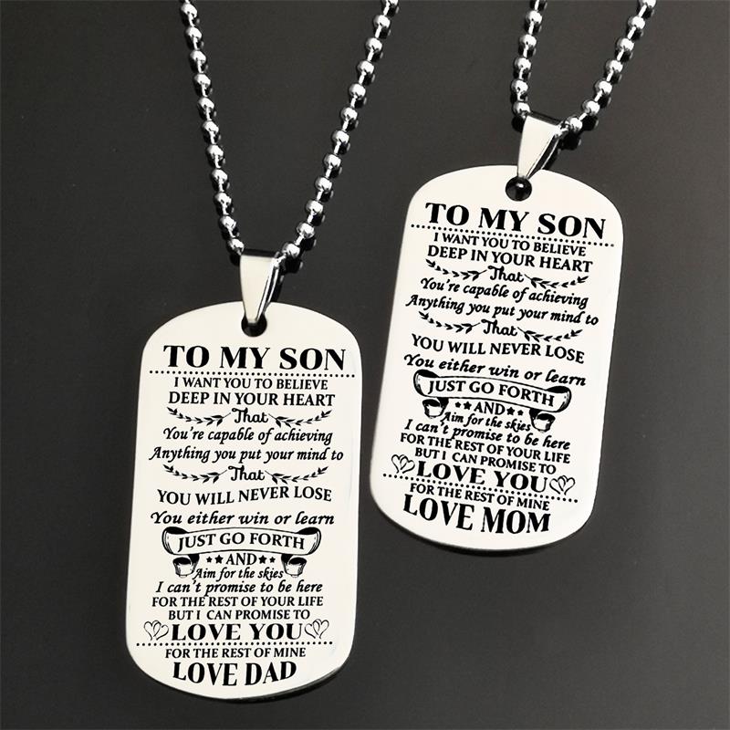Necklaces Dog Tags Dad\mom To Son\daugthter Pendant Personalized Necklace Metal Military Dog Tag Engraving Steel Gift