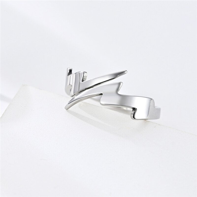 Fashion 3mm Lightning Open Rings For Men Women Couple Engagement Jewelry Minimalist Silver Color Stainless Steel Wedding Bands