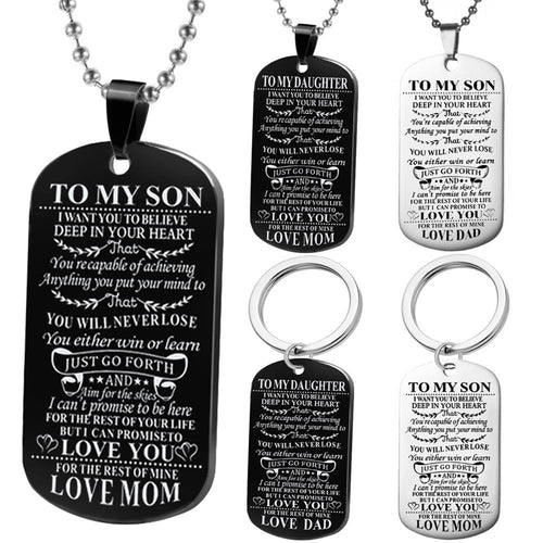 Necklaces Dog Tags Dad\mom To Son\daugthter Pendant Personalized Necklace Metal Military Dog Tag Engraving Steel Gift