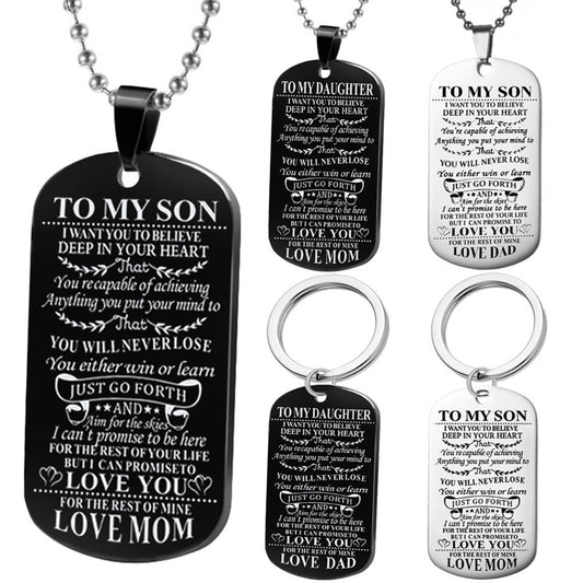 Necklaces Dog Tags Dad\mom To Son\daugthter Pendant Personalized Necklace Metal Military Dog Tag Engraving Steel Gift