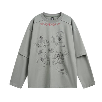 Two washed fake T-shirts with long sleeves for men