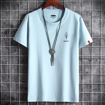 JFUNCY S-6XL Oversize Men Cotton Tee Tops Summer Short Sleeve Men's T-shirt Leaf Print Male Casual Tshirt Graphic T Shirts