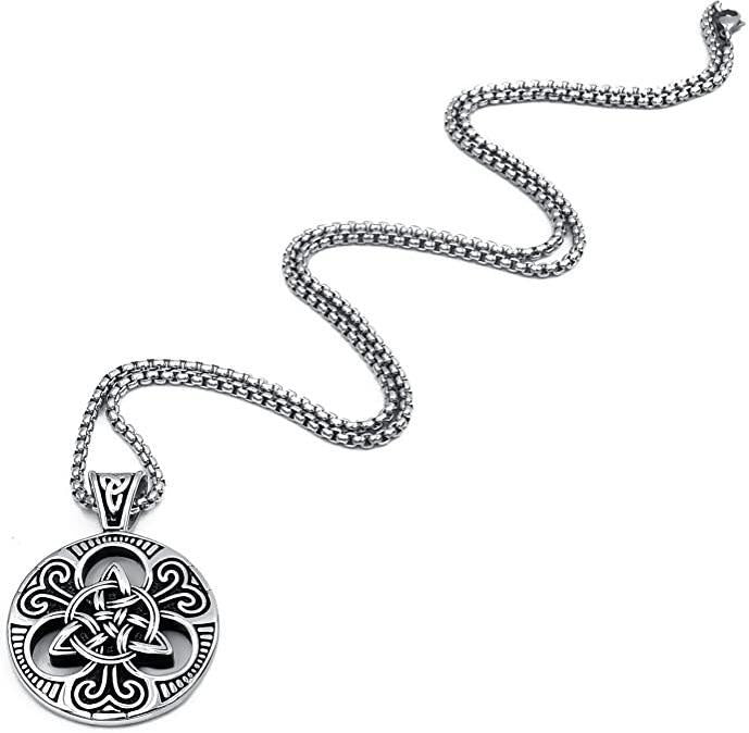 Retro Trendy Male Personality Punk Irish Concentric Knot Round Tag Pendant Necklace Sweater Accessories