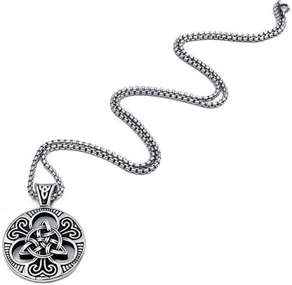 Retro Trendy Male Personality Punk Irish Concentric Knot Round Tag Pendant Necklace Sweater Accessories
