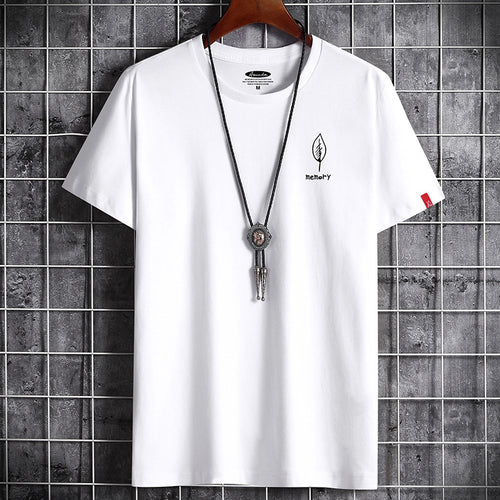 JFUNCY S-6XL Oversize Men Cotton Tee Tops Summer Short Sleeve Men's T-shirt Leaf Print Male Casual Tshirt Graphic T Shirts