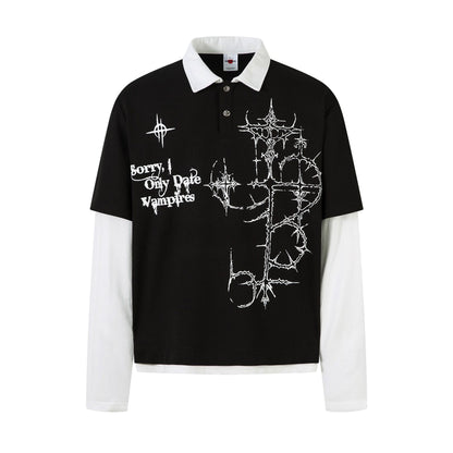 Fake two waffle collar T-shirts with long sleeves for men