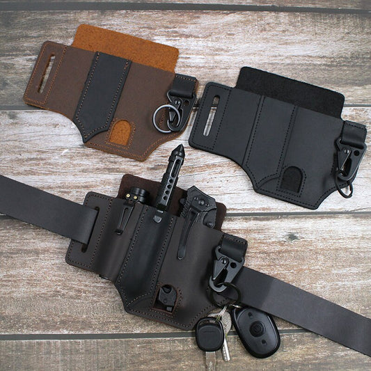 EDC Leather Tool & Flashlight Belt Pouch – Everyday Carry Organizer for Multitools & Knives