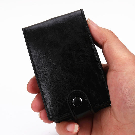 New RFID Blocking Men Women Leather Wallets Card Case Automatic Pull Down ID Credit Card Holder Pop UP Cardholder