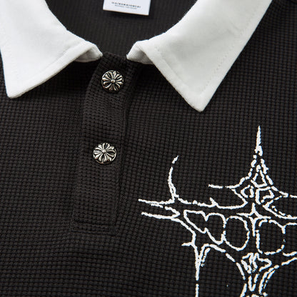 Fake two waffle collar T-shirts with long sleeves for men