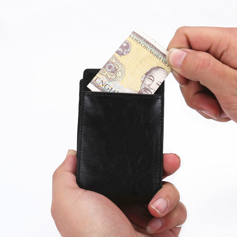 New RFID Blocking Men Women Leather Wallets Card Case Automatic Pull Down ID Credit Card Holder Pop UP Cardholder