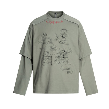Two washed fake T-shirts with long sleeves for men