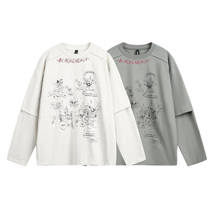 Two washed fake T-shirts with long sleeves for men