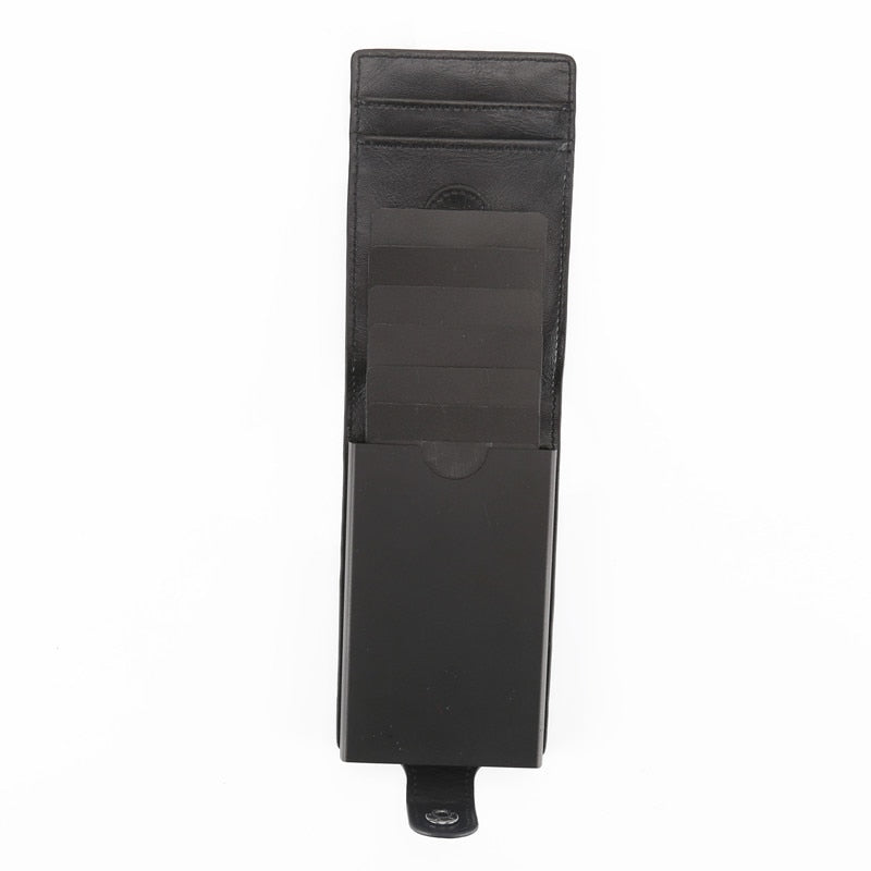 New RFID Blocking Men Women Leather Wallets Card Case Automatic Pull Down ID Credit Card Holder Pop UP Cardholder
