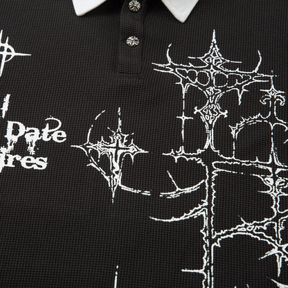 Fake two waffle collar T-shirts with long sleeves for men