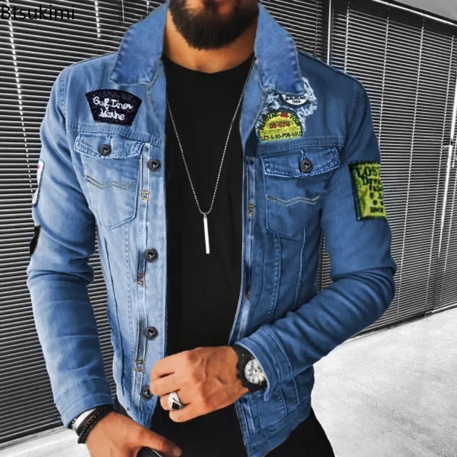 Autumn Winter Men's Imitation Lamb Fleece Thickened Warm Denim Coats Plush Lapel Button Long Sleeve Denim Jackets for Men