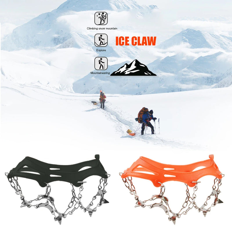 1 Pair Outdoor Climbing Non-slip Ice Snow Grippers 13 Teeth Spike Cleats Crampons for Family Outdoor Camping Accessories
