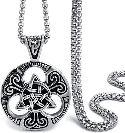 Retro Trendy Male Personality Punk Irish Concentric Knot Round Tag Pendant Necklace Sweater Accessories
