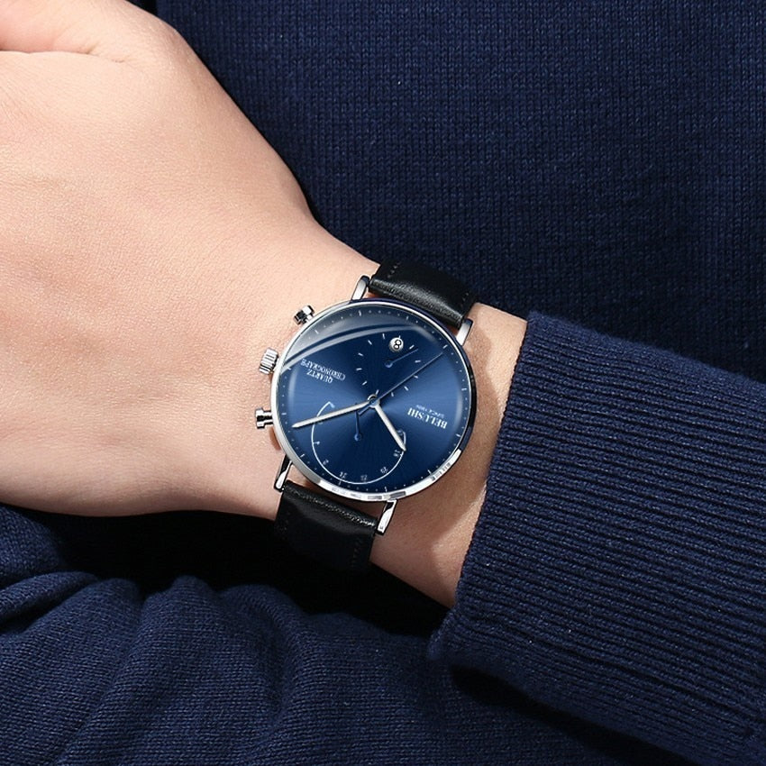 Quartz Watch Men Watches Modern Chronograph Men Watch Leather Strap Watches Man Imitation Luxury Belushi 537 Men'S Sports Watch