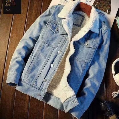 Autumn Winter Men's Fashion Lamb Fleece Denim Jackets Trend Casual Comfort Thickened Warm High Quality Jeans Coats for Men