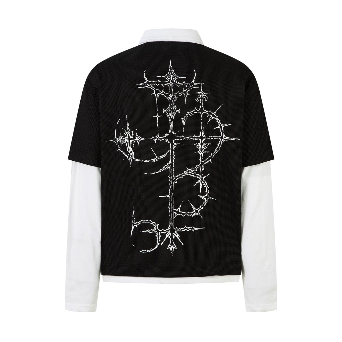 Fake two waffle collar T-shirts with long sleeves for men