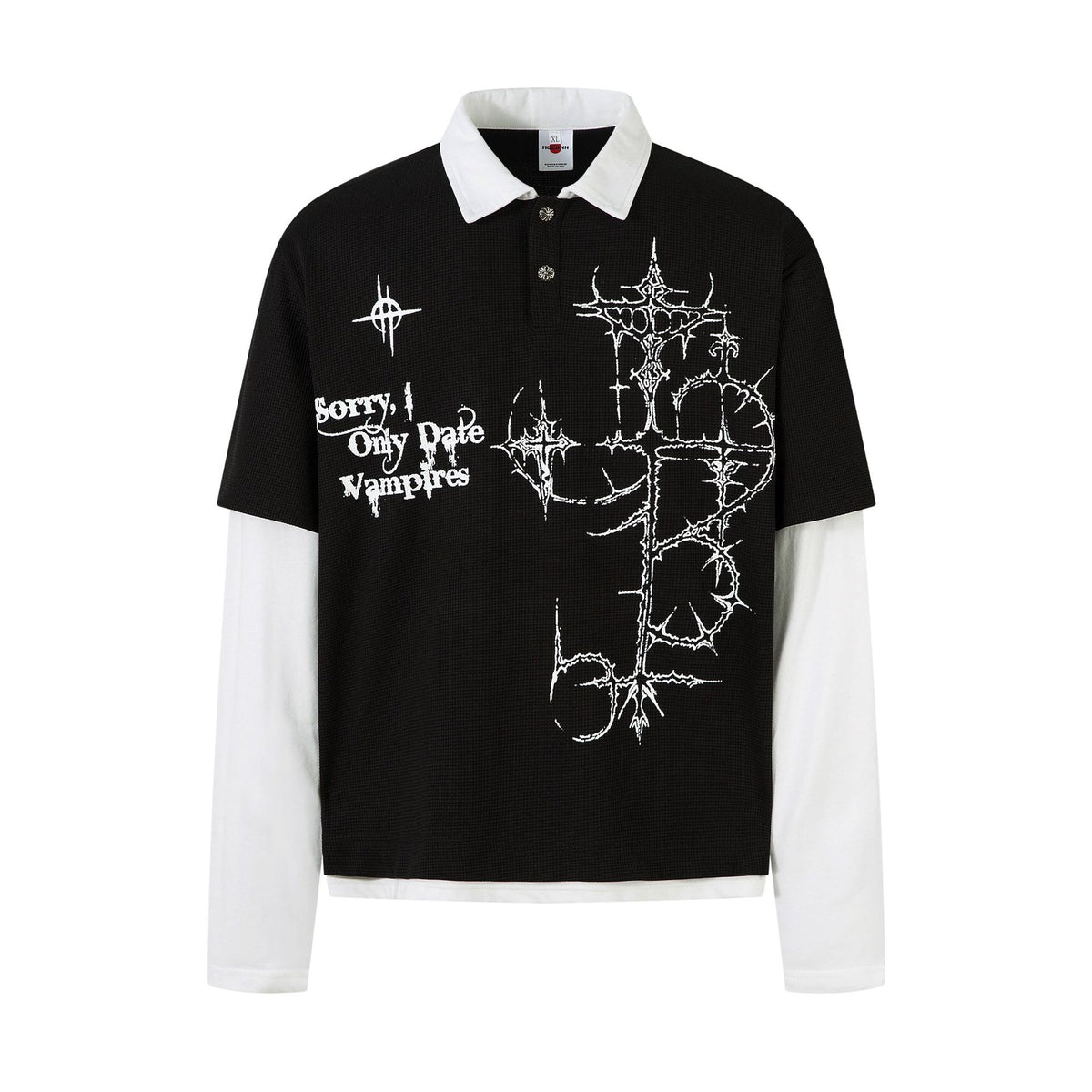 Fake two waffle collar T-shirts with long sleeves for men