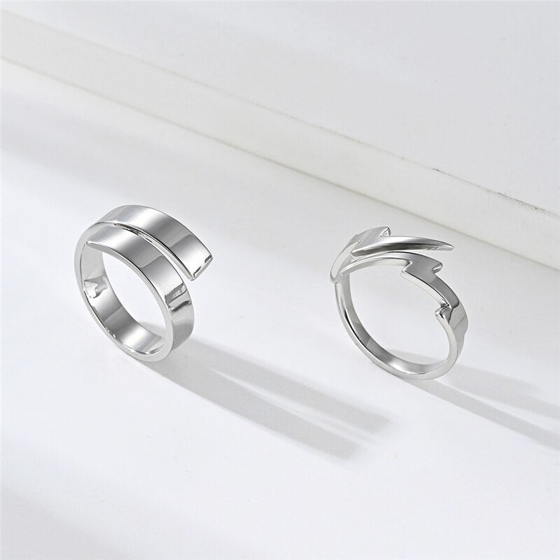 Fashion 3mm Lightning Open Rings For Men Women Couple Engagement Jewelry Minimalist Silver Color Stainless Steel Wedding Bands