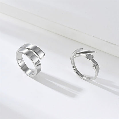 Fashion 3mm Lightning Open Rings For Men Women Couple Engagement Jewelry Minimalist Silver Color Stainless Steel Wedding Bands