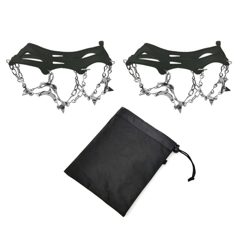 1 Pair Outdoor Climbing Non-slip Ice Snow Grippers 13 Teeth Spike Cleats Crampons for Family Outdoor Camping Accessories