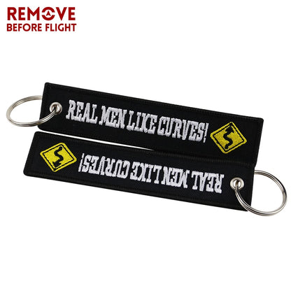 Fashion Motorcycle Cars Keychain Embroidery Real Men Like Curves Keyring Key Fobs OEM Jewelry Key Chain for Chaveiro Para Moto
