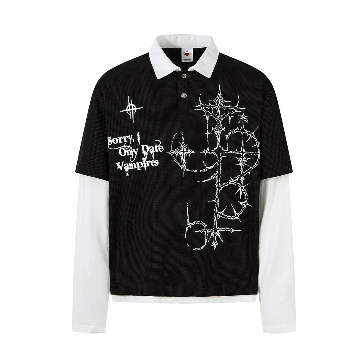 Fake two waffle collar T-shirts with long sleeves for men