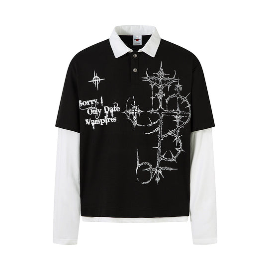 Fake two waffle collar T-shirts with long sleeves for men