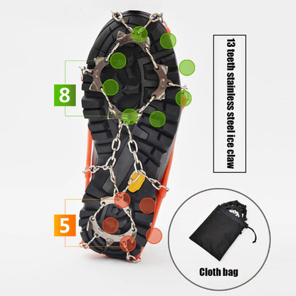 1 Pair Outdoor Climbing Non-slip Ice Snow Grippers 13 Teeth Spike Cleats Crampons for Family Outdoor Camping Accessories