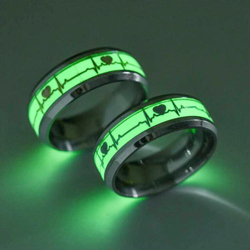 Fashion Stainless Steel Luminous Finger Ring For Women Men Glowing In Dark Heart Couple Wedding Bands Jewelry Gift Accessories