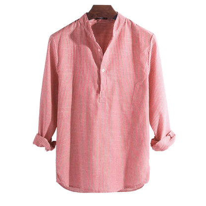Helisopus New Fashion Spring Summer Casual Men's Shirt Cotton Long Sleeve Striped Slim Fit Stand Collar Shirts S-5XL